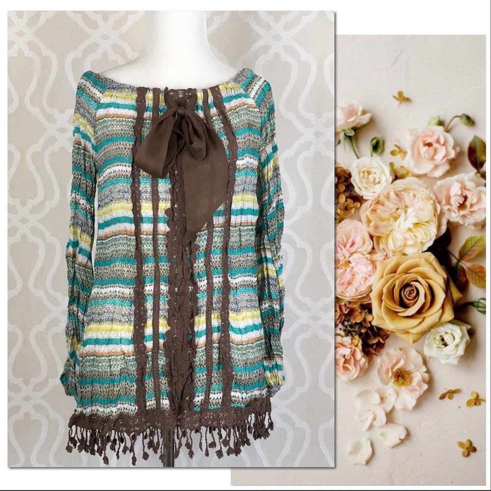 Ryu Gauzy Boho Big Bow Fringe Top - Picture 8 of 9
